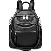 Wesccimo Genuine Leather Backpack Purse For Women Black Real Soft Leather Fashion Designer Convertible Ladies Shoulder Bag