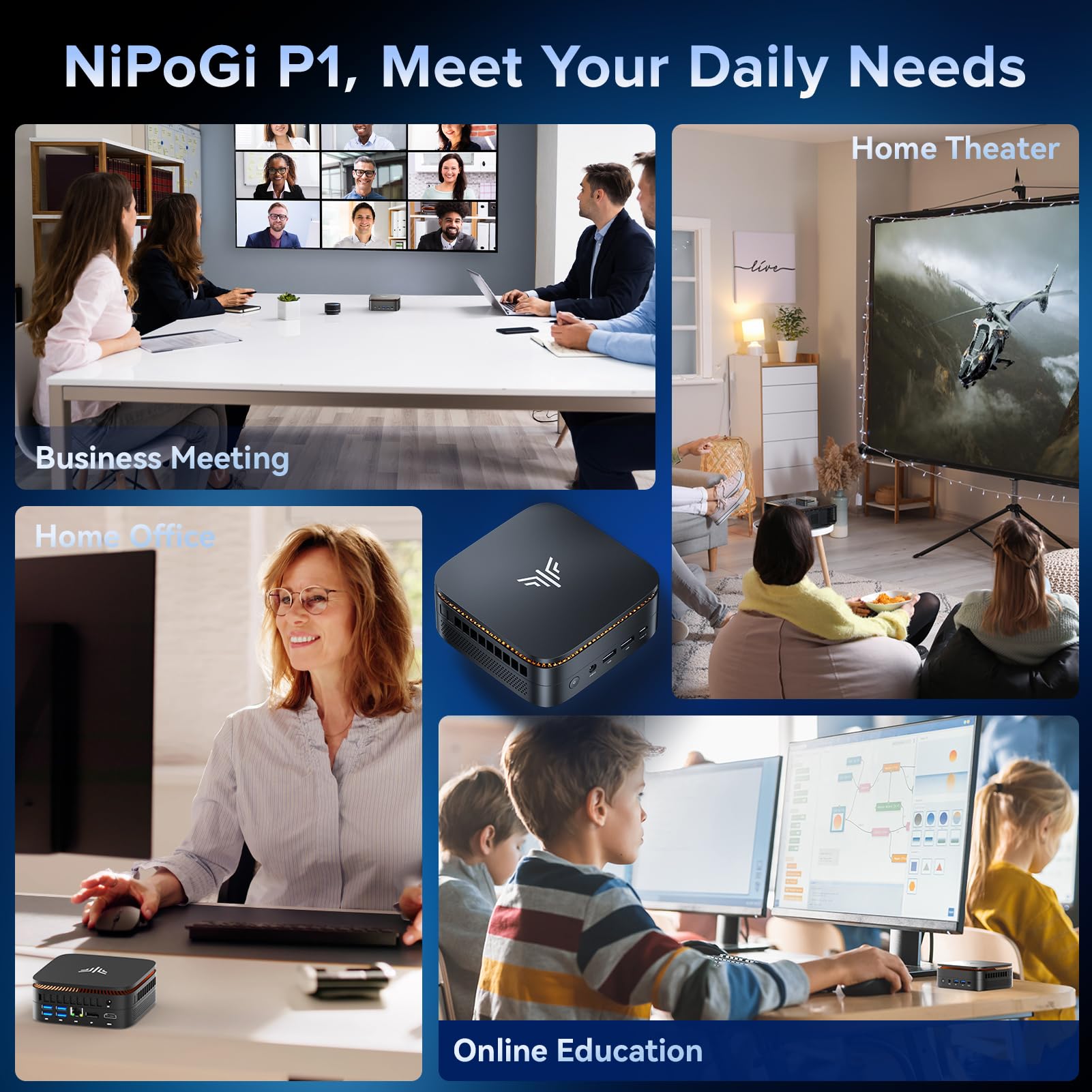 NiPoGi Pinova P1 Mini PC AΜD Ryzen 4300U W11 Pro(4C/4T,3,7GHz,Besser als 3500U/N97/N150) 16GB DDR4 RAM+512GB SSD 4K@60Hz Triple Display(HDMI 2.0+Type-C+DP1.4)/WiFi 5/BT 4.2/LAN Computer Büro/Bildung 8