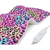 UNOWIX Weighted Heating Pad - Plush 2.3LB Hot Heated Pad for Back Pain Relieve - Dry & Moist Heat Option - Auto Shut Off Function-Holiday Gifts for Women Men Mom Dad (Leopard Print, 12''×24''Red BH)