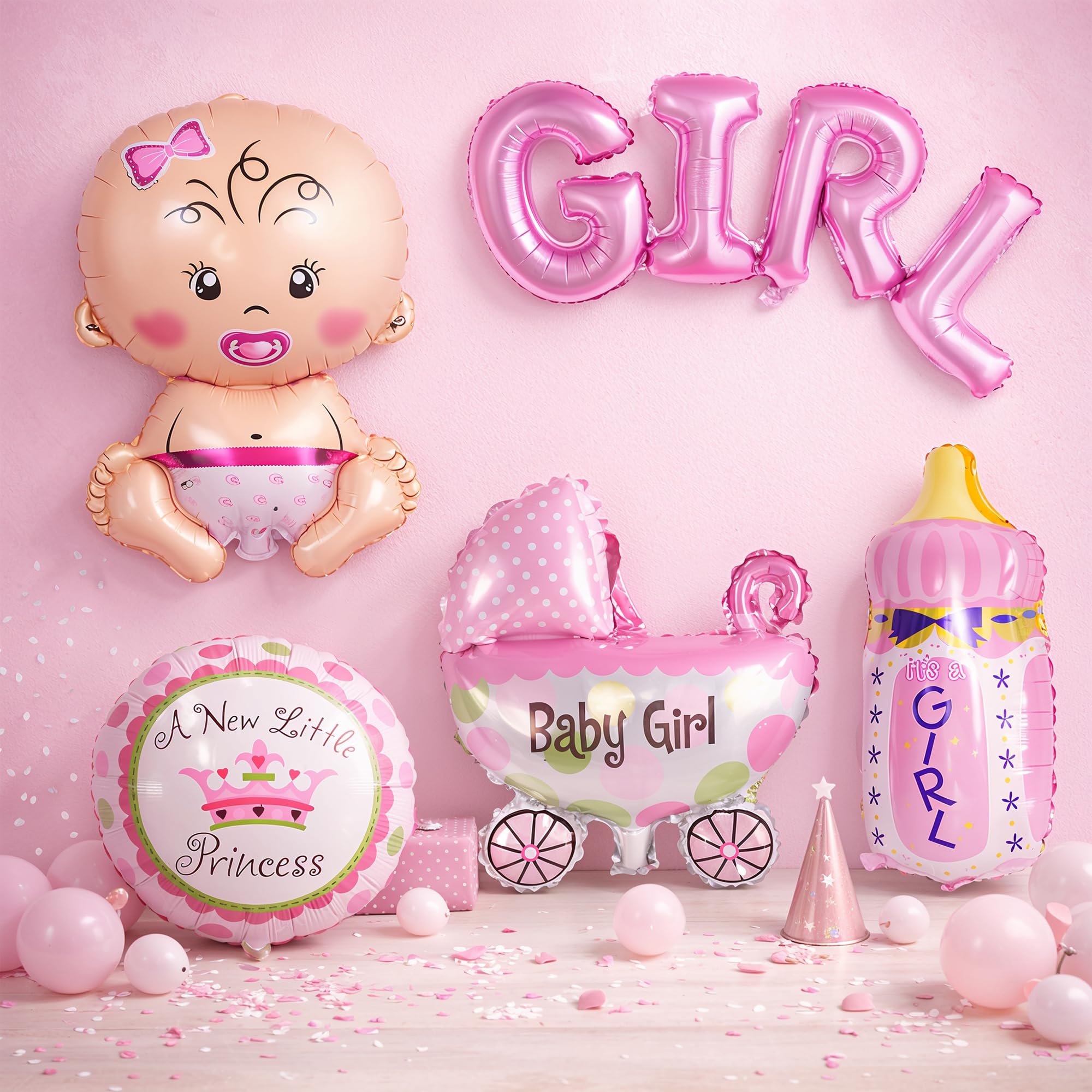 Trimming Shop 14 Inch Baby Shower Foil Balloon for Newborn Baby Girl Welcome Party, Baby Baptism, Gender Reveal Party, Christening Party, Decoration, Pink