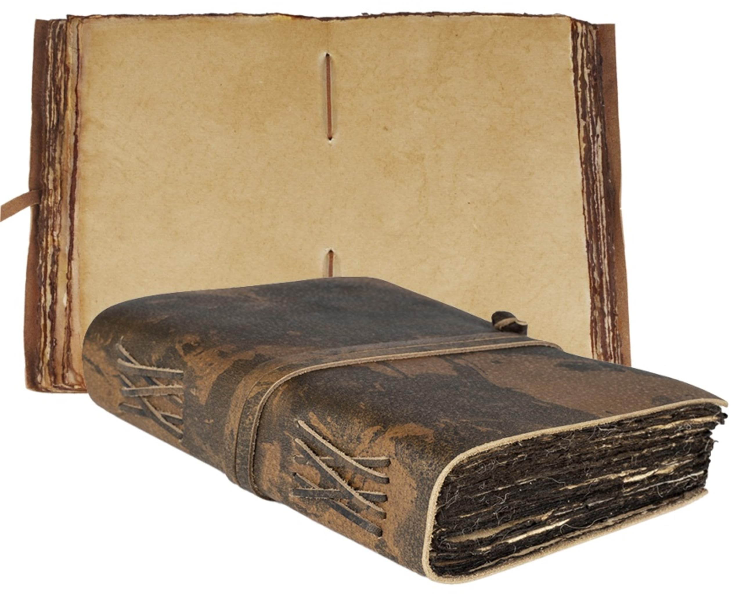 Wanderings Vintage Leather Journal - 15x23 cm - Antique Handmade Leather Bound Journal with Old Fashioned Deckle Edge Paper - Vintage Notebook for Diary, Book of Shadows, Writing, Grimoire, Sketching
