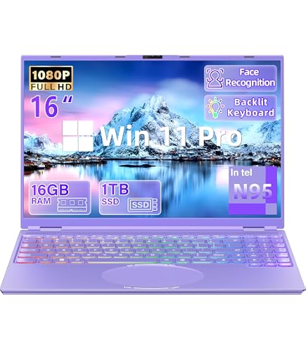 Amazon.com: 16 吋紫色筆記型電腦12G LPDDR5 RAM 512GB NVMe SSD Alder