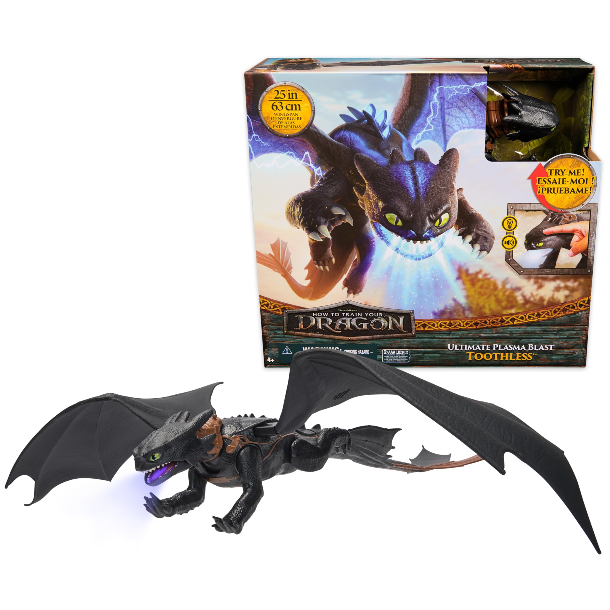 Photo 1 of DreamWorks Dragons, How to Train Your Dragon, Ultimate Plasma Blast Toothless, 25” Wings with Lights & Sounds Action Figure, Kids Toys for Boys Ages 4 and up