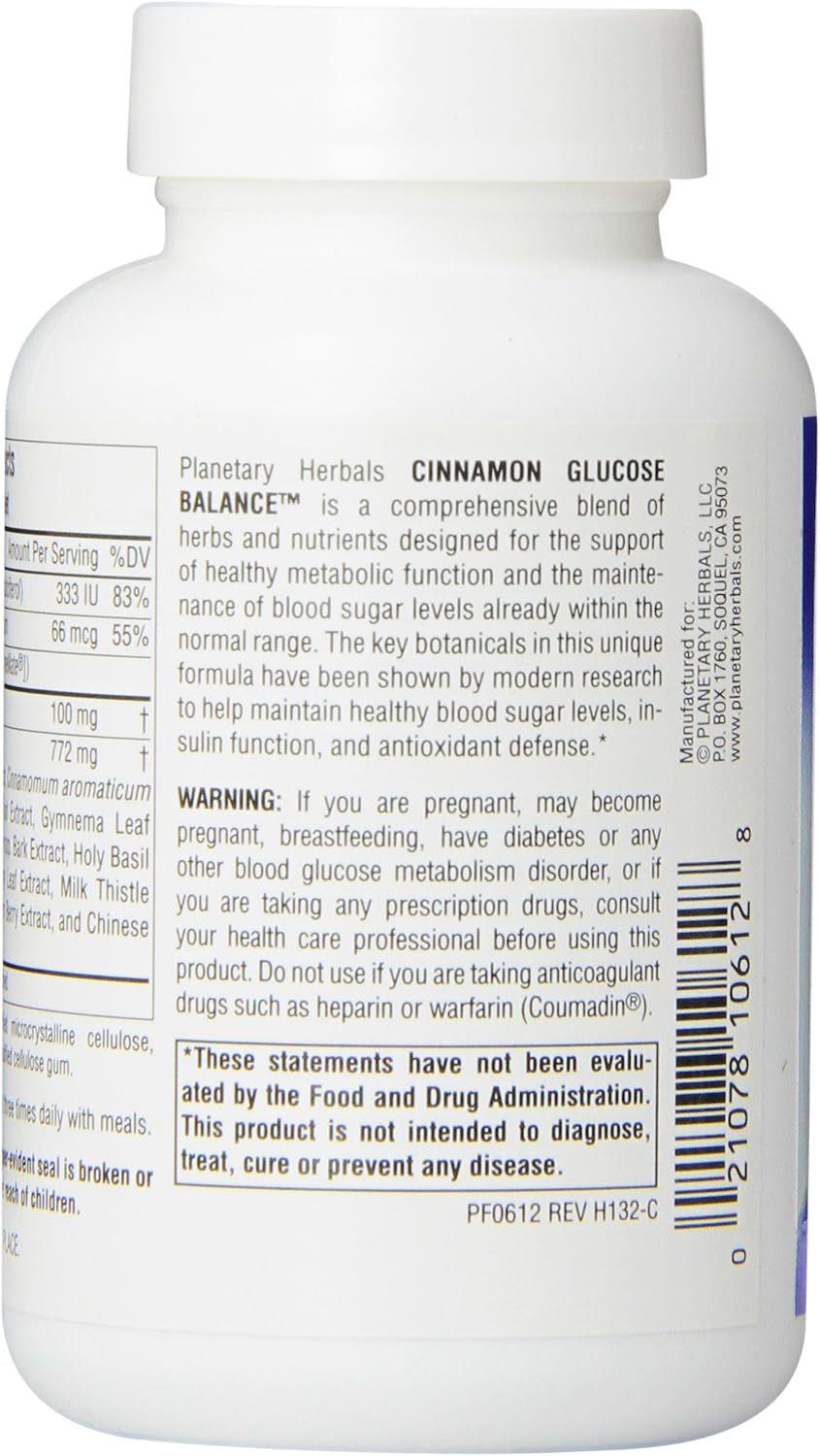 Planetary Herbals Cinnamon Glucose Balance 910mg, Dynamic Metabolic Modulator,90 Tablets: Health & Personal Care
