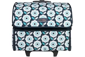 Everything Mary Collapsible Sewing Machine Case, Teal - Craft Rolling Tote Cover Bag with Wheels for Brother, Singer, Bernina, & Most Machines - Storage Organization Carrying Cart for Accessories