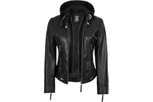 Decrum Real Leather Jacket For Women with Detachable Hood - Real Lambskin Hooded Womens Leather Jackets