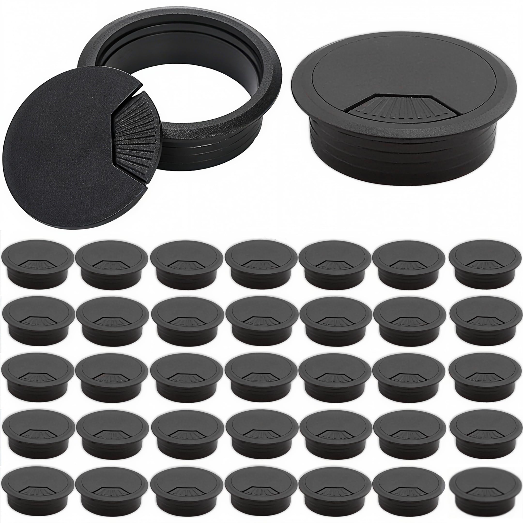 Photo 1 of Covzoe 40 Pack 2 Inch Desk Grommet, Plastic Cable Hole Cover Bulk for PC Desk, Flexible Wire Organizer Cable Cord Management for Home Office, Black