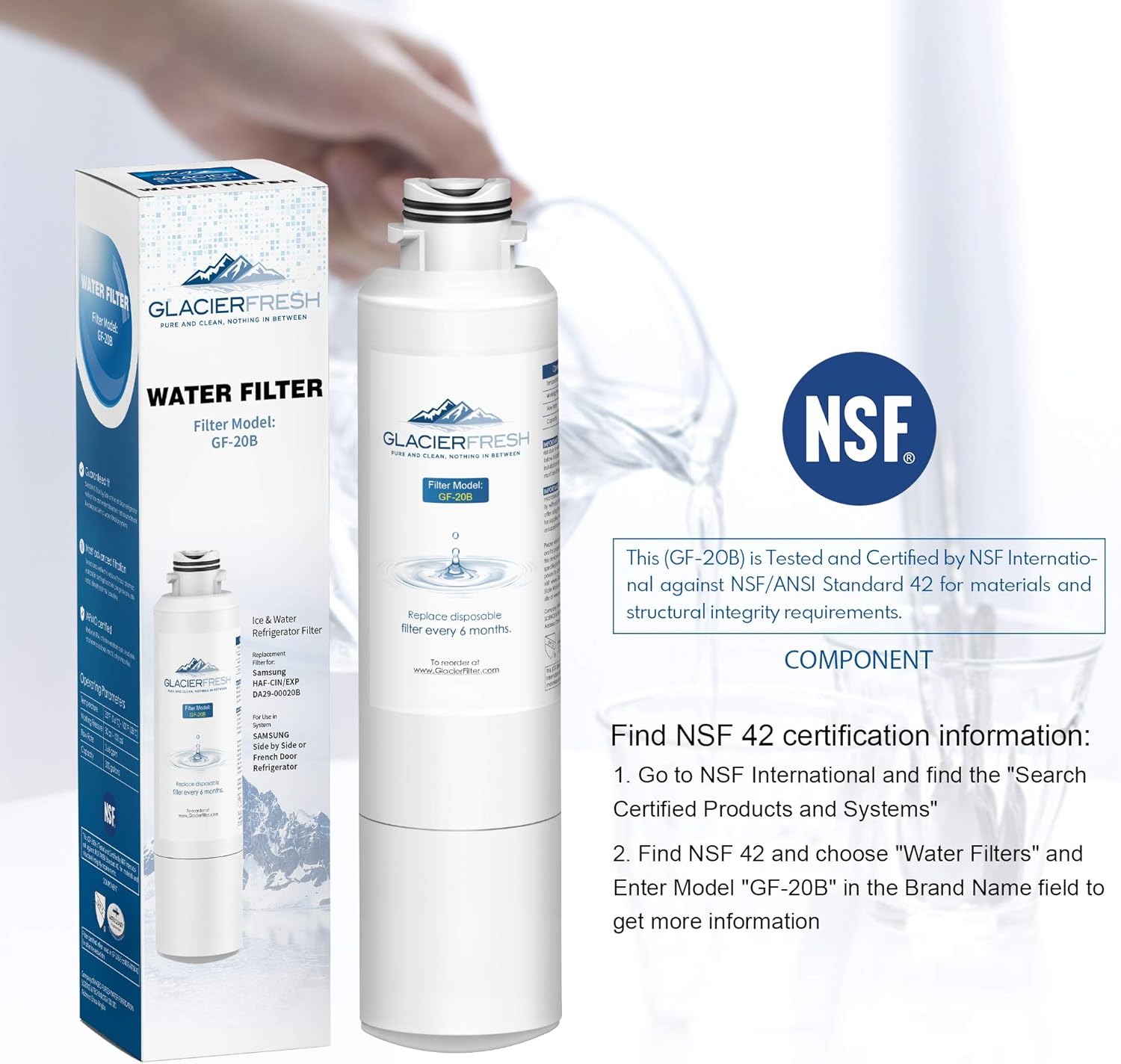 GLACIER FRESH DA29-00020B Refrigerator Water Filter Replacement Samsung DA29-00020B HAF-CIN/EXP For French Door Fridge Kitchen By Samsung (3 PACK): Kitchen & Dining
