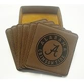 GFSF University of Alabama Crimson Tide Set of Six 6 Engraved Leather 4"x4" Coasters in a Leather Holder