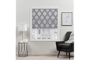 EXCLUSIVE HOME Marseilles Damask 100% Blackout Roman Shade, 23"x64", Grey