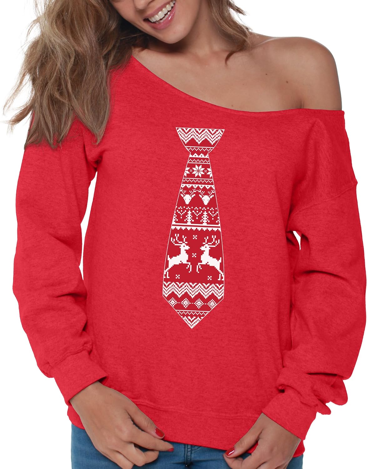 Vizor Red Tie Off Shoulder Sweatshirt 