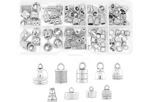 Mandala Crafts Silver Leather Cord End Caps for Jewelry Making, Tassel Caps, 4mm to 9mm 90 PCs Bell Cord Ends, Kumihimo Supplies and Jewelry Findings
