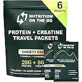 Nutrition On The Go Whey Protein Isolate Packets with Creatine – 25g Protein + 5g Creatine – Single-Serve Travel Protein Powder - Variety Pack (Vanilla & Chocolate) (6-Pack)