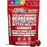 Sugar Savior Ceylon Cinnamon Berberine Gummies Apple Cider Vinegar Artichoke Turmeric Blueberry Ginseng Banaba Bitter Melon Black Pepper Vitamin D Zinc GLP1 Gummies 60 Count by Clean Nutra