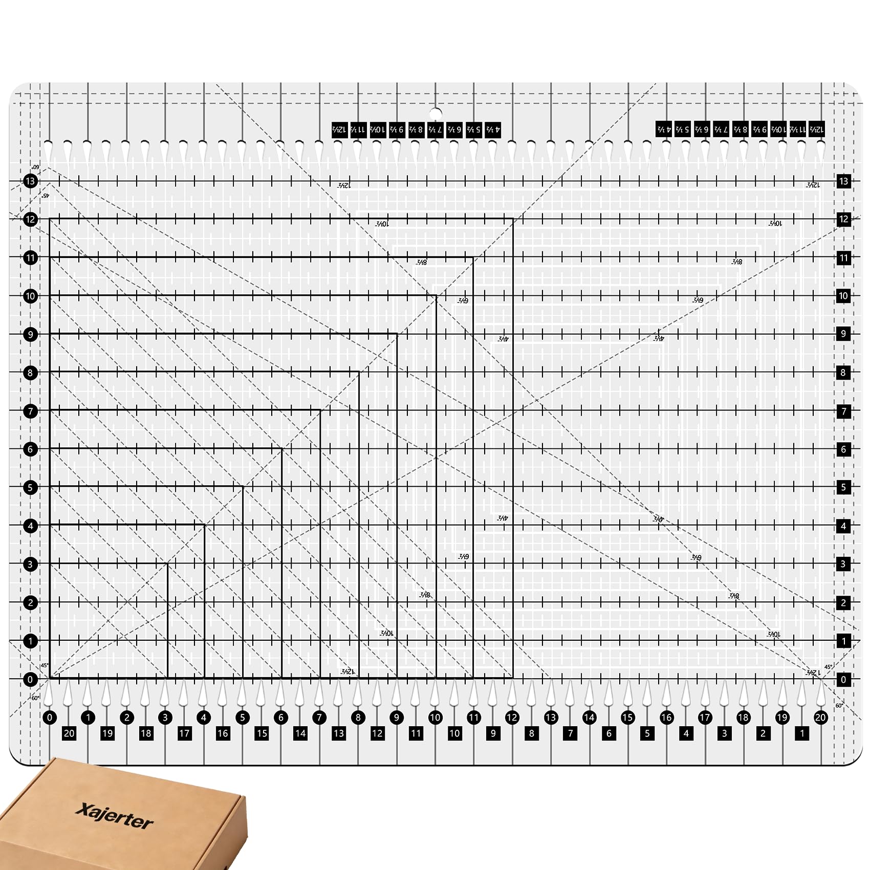 Photo 1 of 17-3/4 x 22" Quilting Rulers, XL Slotted Quilting Ruler, Durable Acrylic & Precise, Slotted Ruler for Quilting, Ideal for Sewing Strips Cuting Fabric, 5 in 1 Quilt Cutting Template