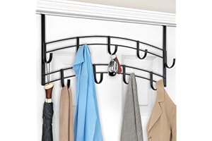 LYNK Professional® Home™ Over Door Hooks Rack - 9 Hook Over Door Hanger - Over Door Towel Rack - Hanging Towels or Clothes - Bathroom, Bedroom or Laundry Room - Lifetime Ltd. Warranty - Black