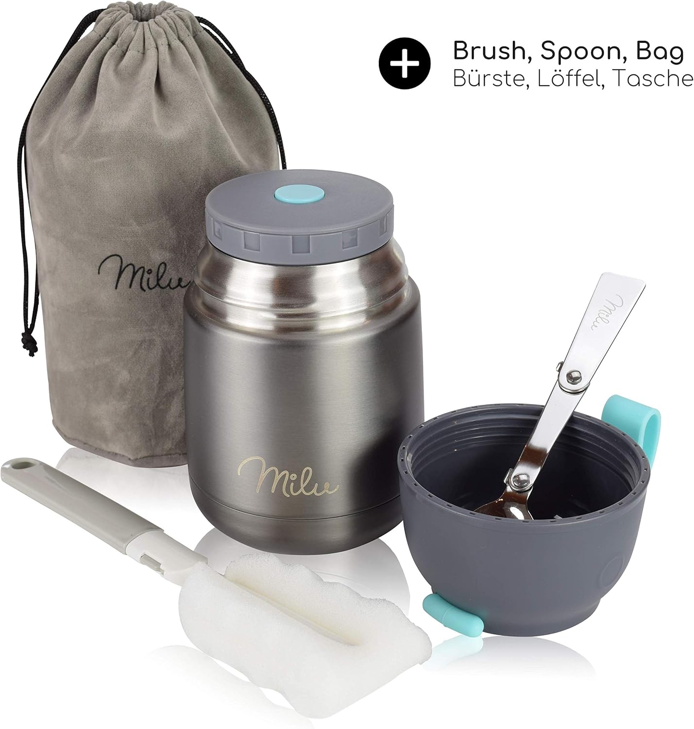 Milu Food Flask for Hot Food, 450ml Leakproof Insulated Stainless Steel Thermal Lunch Box, Soup Container with Spoon - Image 4