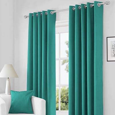 Rayyan Linen Readymade Blackout Eyelet Ring Top Curtains 46x72 Teal