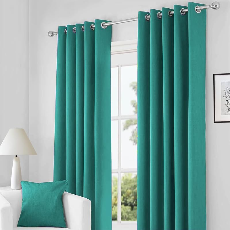 Rayyan Linen Readymade Blackout Eyelet Ring Top Curtains 46x72 Teal