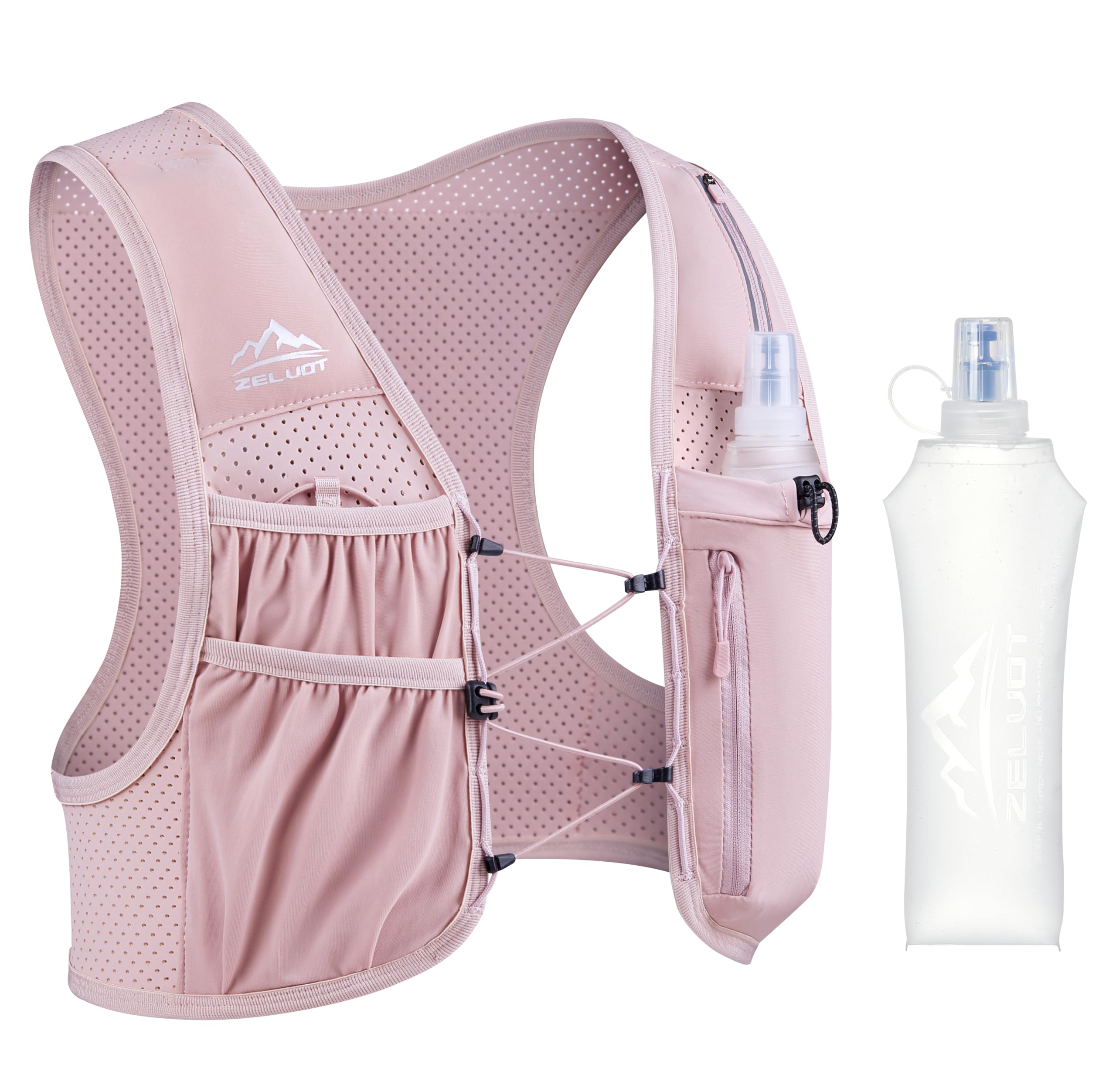 Photo 1 of Zelvot Running Vest for Women Men, USA Original Patent, Adjustable Chest Straps Running Hydration Vest with 500ml Soft Flask, Lightweight Reflective Hydration Backpack for Hiking Marathon (Pink, M/L)