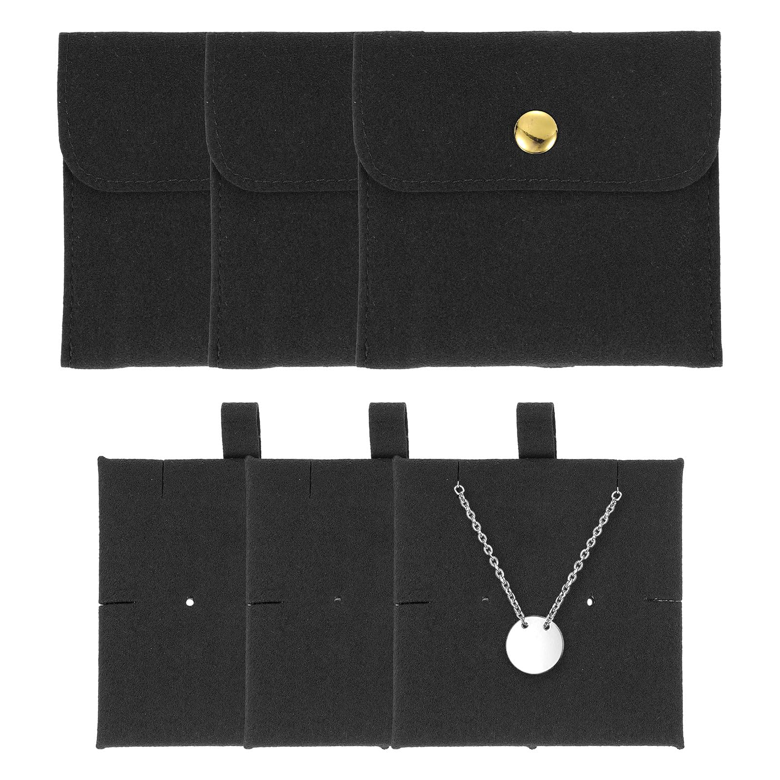 Photo 1 of uxcell 3 Pcs Microfiber Jewelry Pouches with Insert Pad, 8 x 8cm Snap Button Jewelry Velvet Gift Bags Organizer for Rings Necklace Bracelet, Black