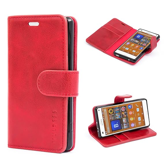 Mulbess Ledertasche im Ständer Book Case / Kartenfach für Sony Xperia Z3 Compact Tasche Hülle Leder Etui,Wine Rot