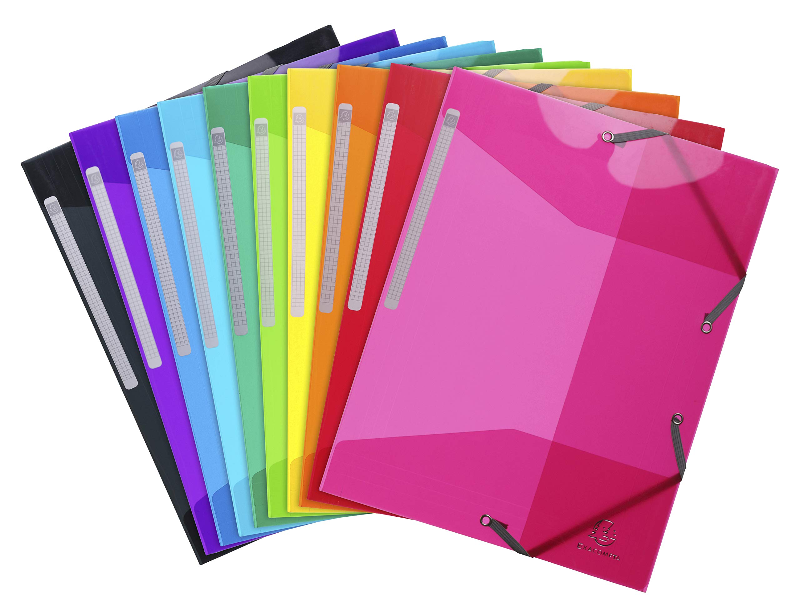 Exacompta - Ref 55670E - Iderama PP Collection - Translucent Elasticated 3-Flap Folder - Suitable for A4 Documents, 0.5mm Polypropylene - Assorted Colours (Pack of 15)