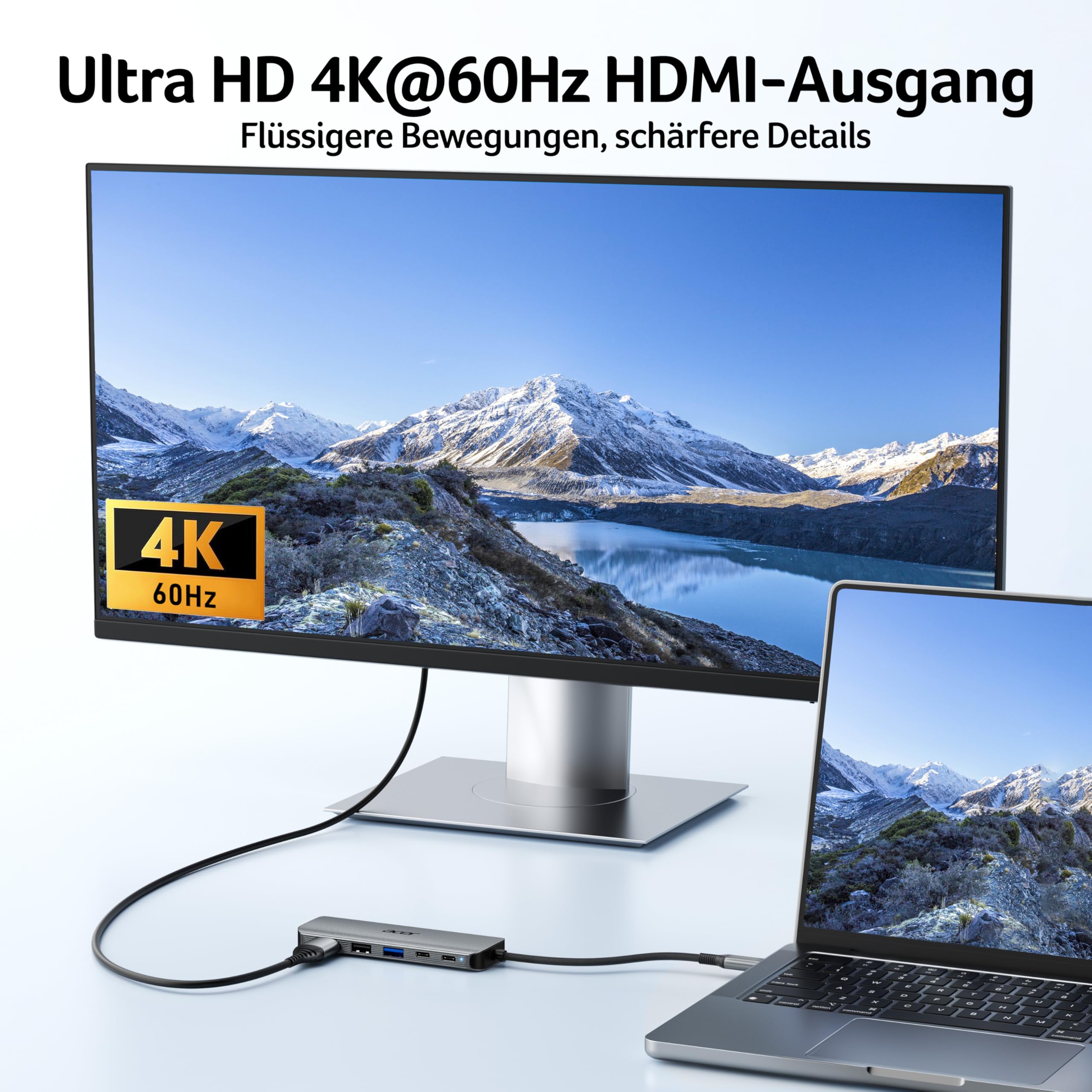 acer USB C Hub 5-in-1, 4K@60Hz USB C auf HDMI Adapter, USB-A+USB-C 5 Gbps Datenport, PD 100W, Multiport USB C Splitter Kompatibel mit Windows, iOS, macOS, Ideal für iPad Pro/Air, MacBook und Surface 3