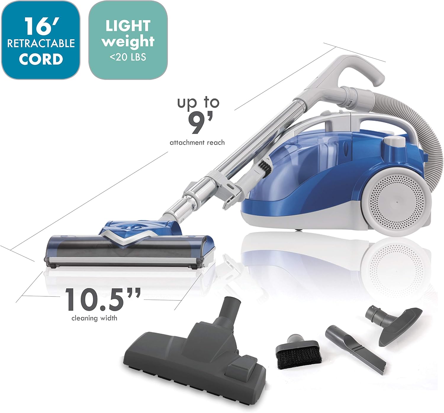 Kenmore 10701 Pet Friendly Lightweight Bagless Compact HEPA Canister Vacuum with Pet Turbine Brush, Variable Mode, Telescoping Wand, Retractable Cord, Ultra Plush Nozzle and 3 Cleaning Tools-Blue -