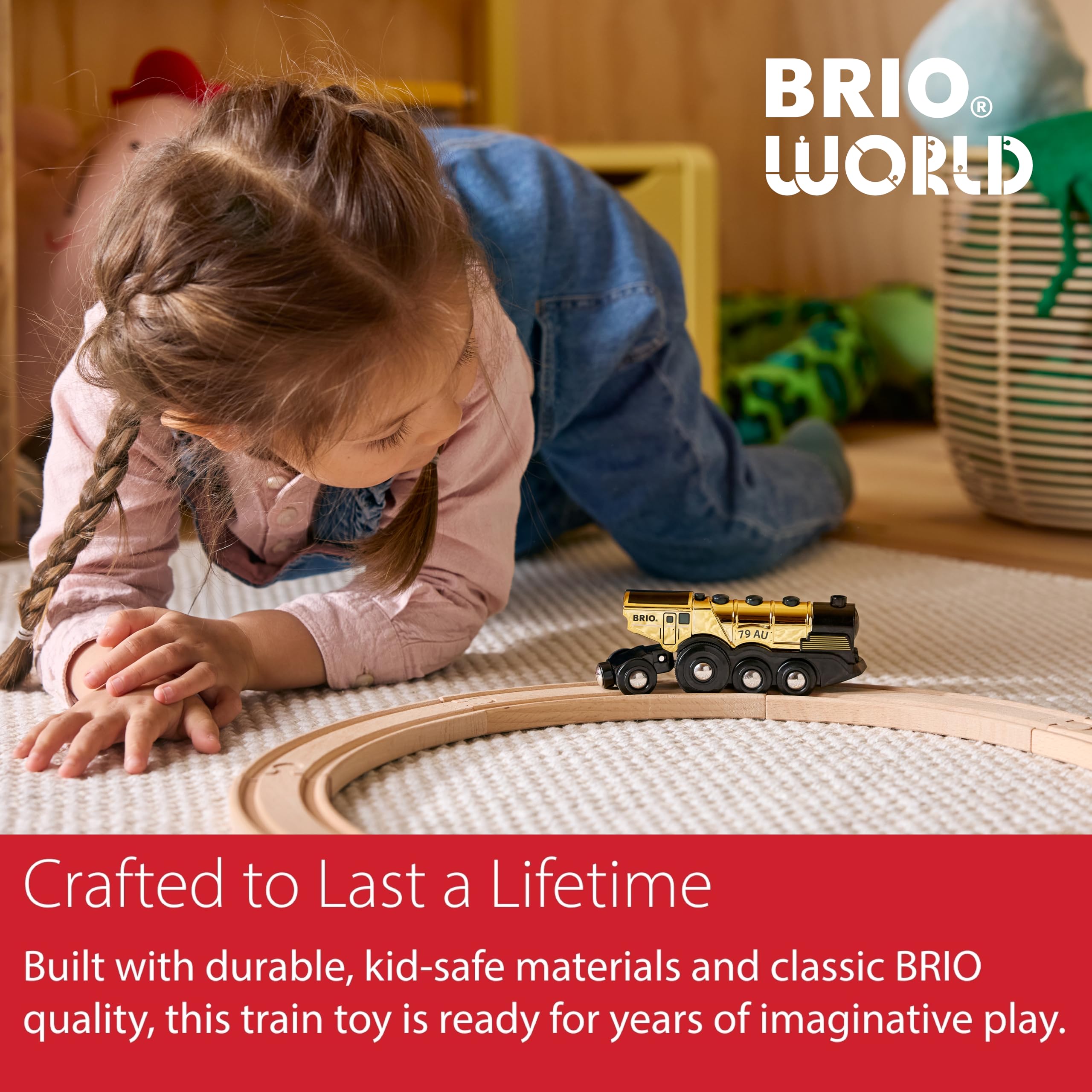 BRIO World Mighty Golden Action Locomotive - Battery Operated Toy Train for Wooden Track - Motorized Train with Lights & Sound - Works with All BRIO Sets - Exciting, Interactive Play - Ages 3 & Up