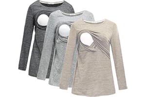 Bearsland Women's 3 Packs Maternity Clothes Long Sleeves Breastfeeding Shirts Nursing Top