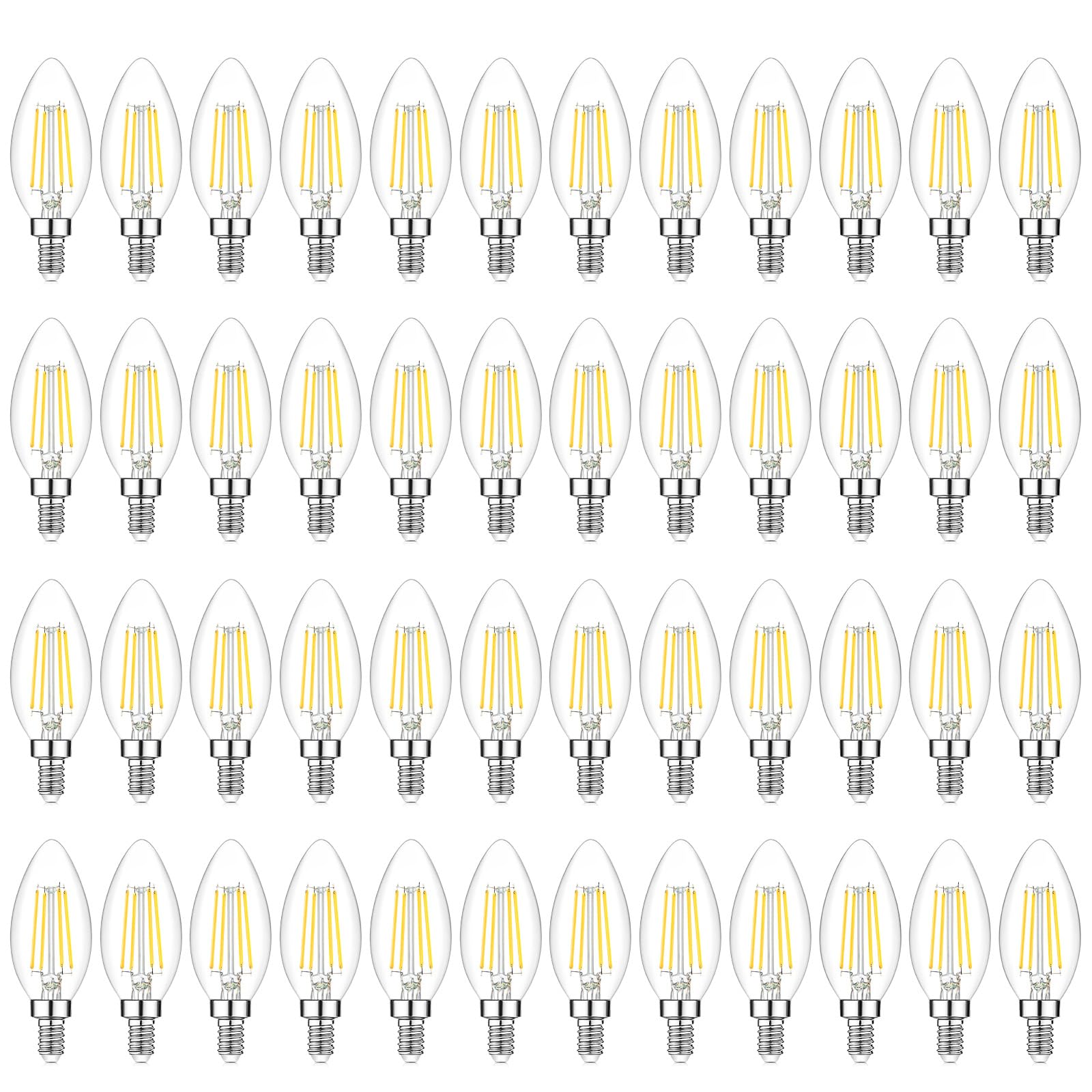 Photo 1 of 48-Pack Dimmable E12 LED Candelabra Bulbs 60W Equivalent, 5000K Soft Warm White, 600 Lumens B11 Candle Base 6W C35 LED Filament Vintage Light Bulbs, Clear Glass for Chandelier Ceiling Fan High CRI 90+