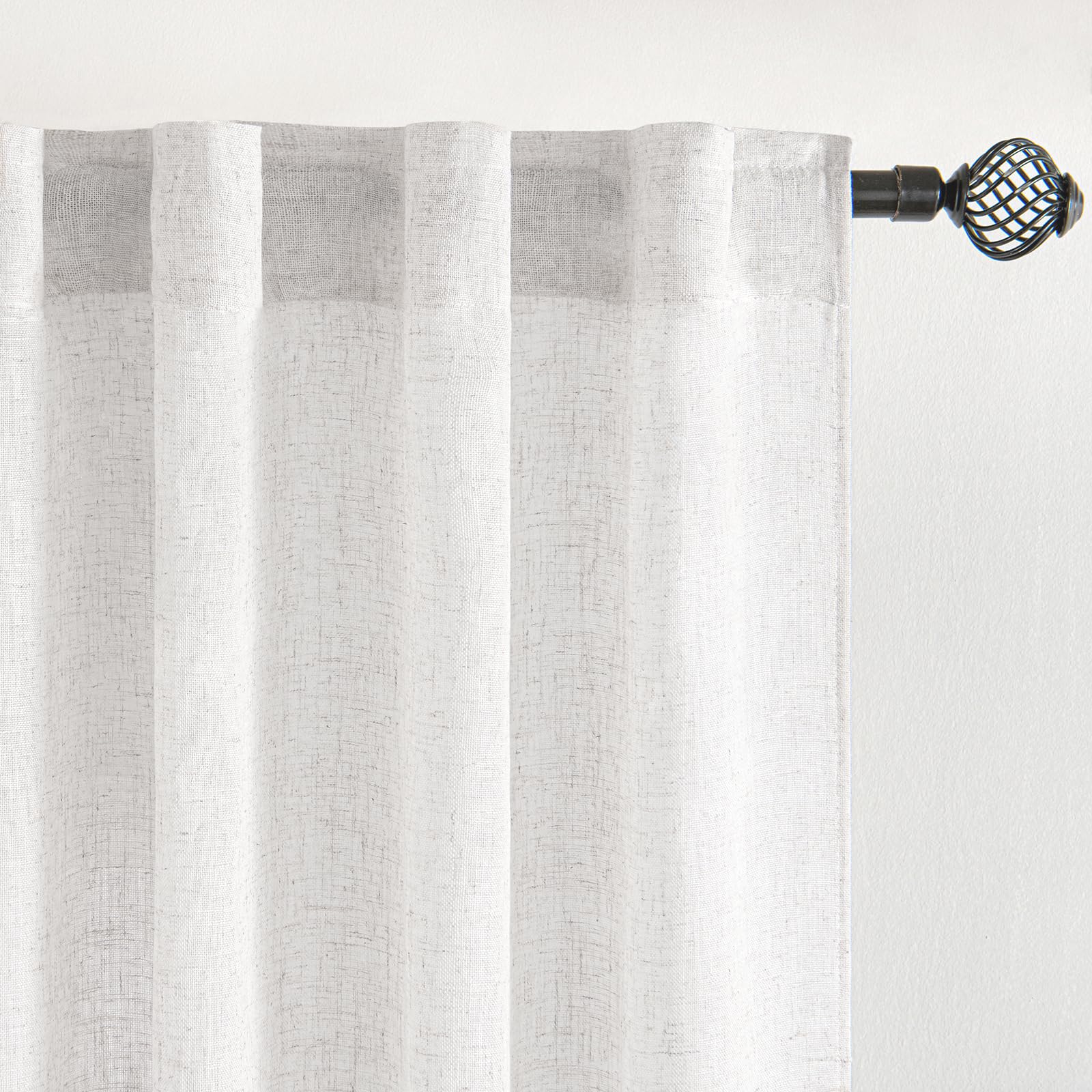 MIULEE Two-Piece Translucent Linen Curtains Set - Living Room, Bedroom - Modern - White Linen - 215x140cm (HxL)