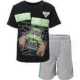 Monster Jam T-Shirt and Mesh Shorts Outfit Set Toddler to Big Kid Grave Digger El Toro Loco Megalodon