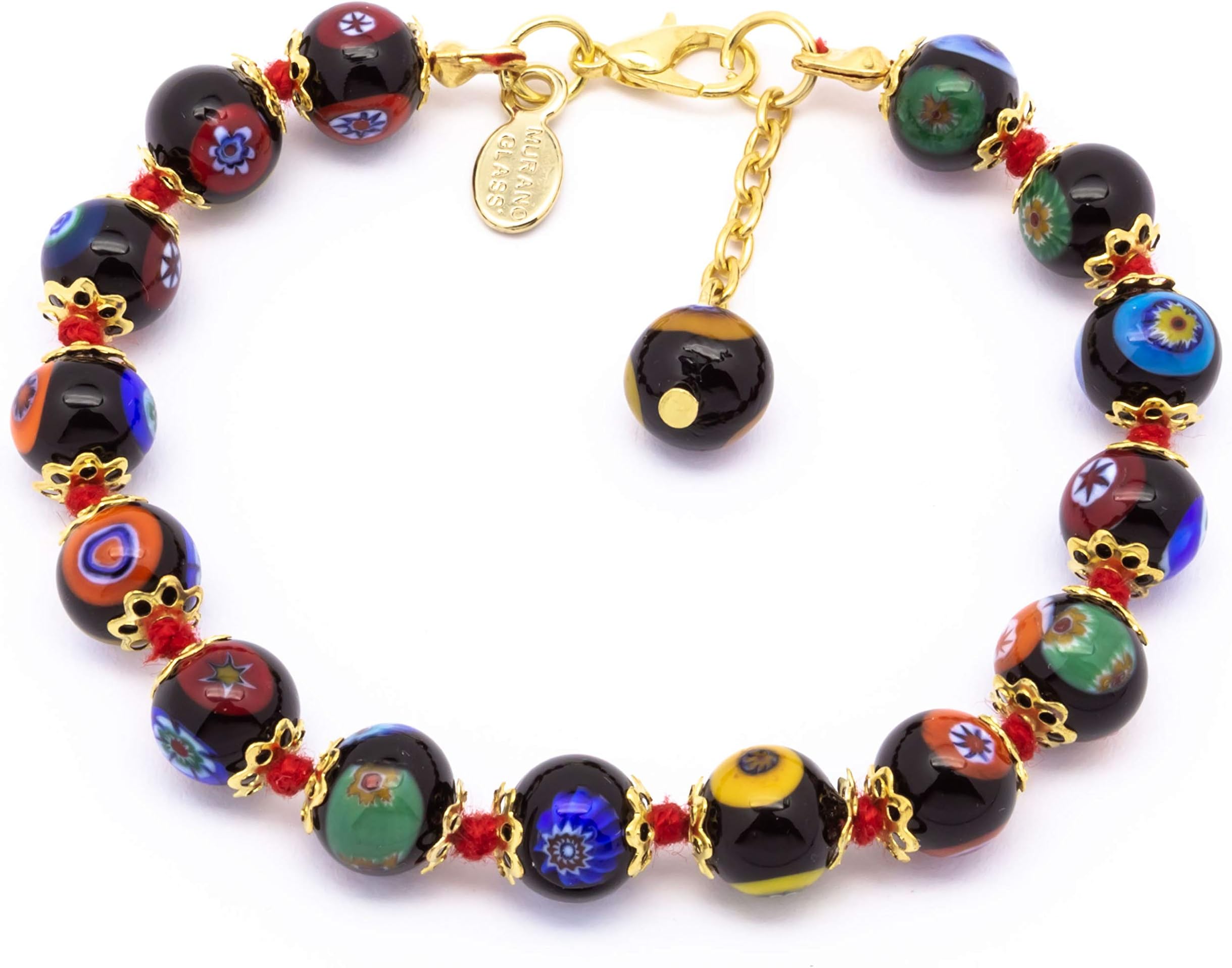 Murano Glass Handmade Bracelet/Millefiori black/Venice Glass/Italy Jewelry/Murrini Beads
