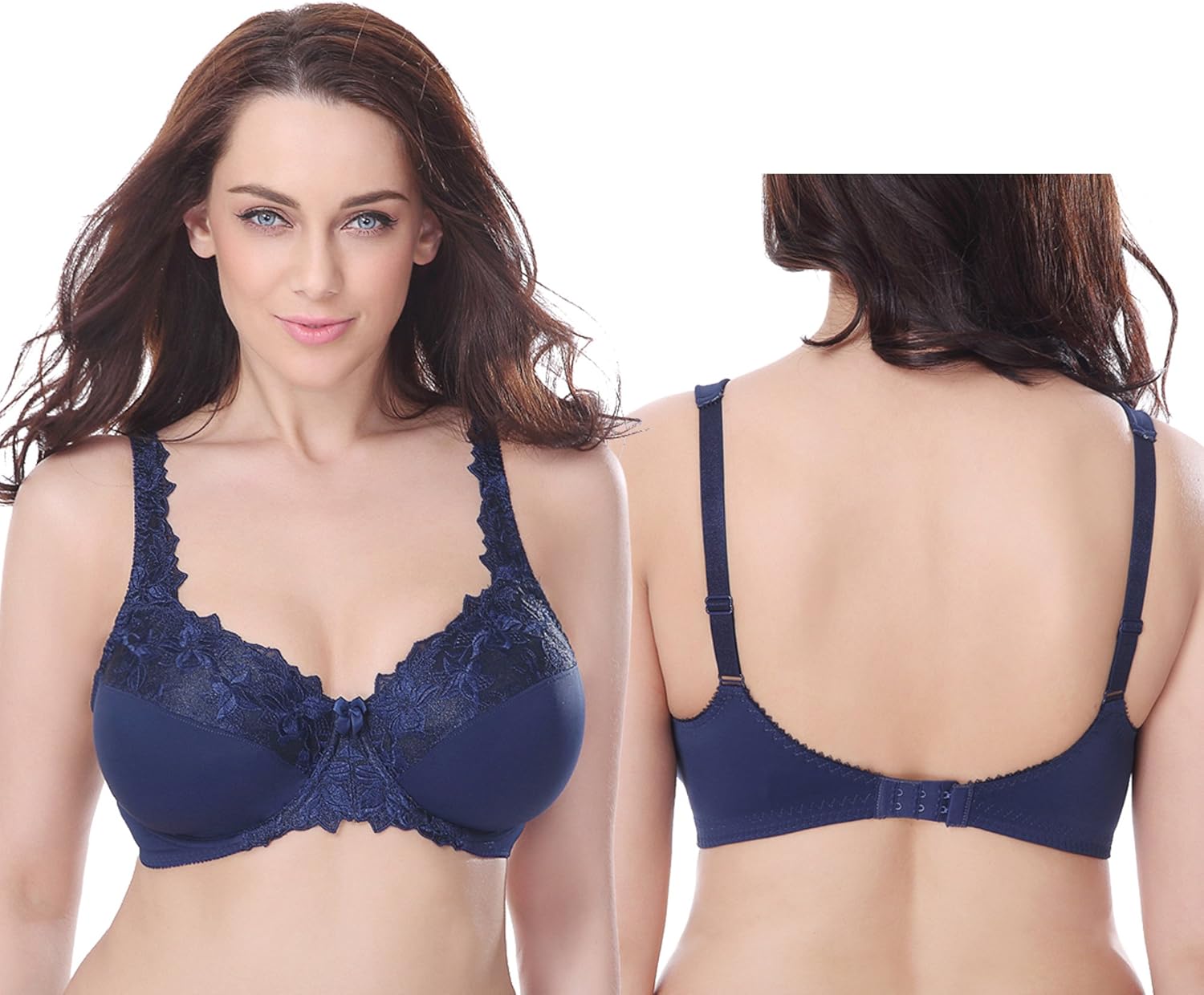 Curve Muse Plus Size Minimizer Underwire Unlined Bra with Embroidery Lace-3Pack at  Women’s Clothing store