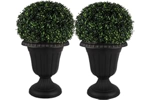 Pure Garden Outdoor Planter 2-Pack - 16x18-Inch Urn Planters - Plastic Plant Pots for Indoor, Outdoor, or Front Porch Decor - Flower Pots (Black)