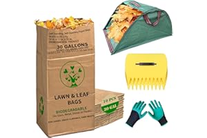 AimGrowth 30 Gallon Heavy Duty Brown Paper Lawn and Leaf Bags with 22 GAL Dustpan-Type Bag and Leaf Scoops| 2-Ply Large Kraft Paper Bags (10 Count) | Tear Resistant Yard Waste Bag for Home and Garden