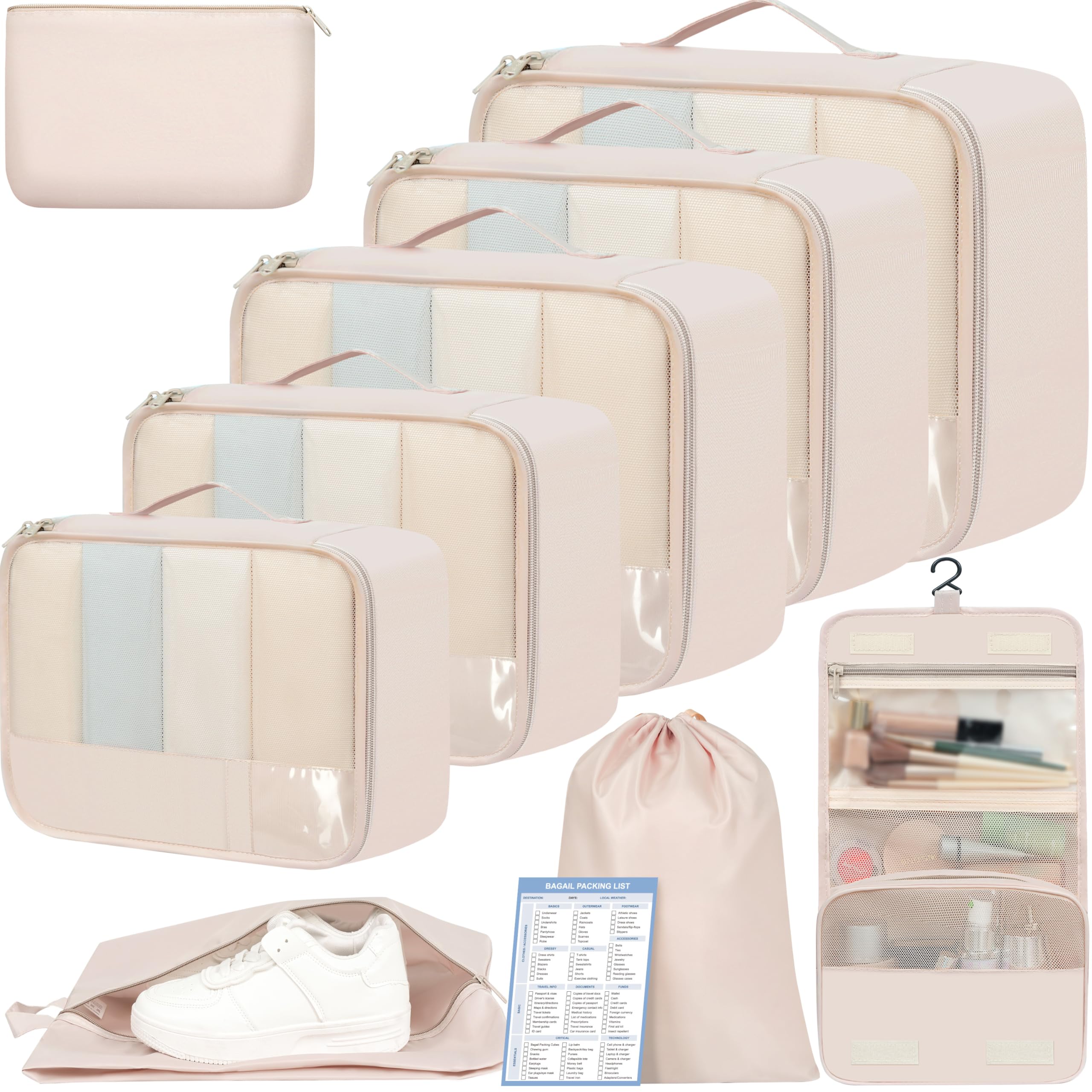 Photo 1 of BAGAIL 9 Set Packing Cubes Luggage Packing Organizers for Travel Accessories (Cream)
