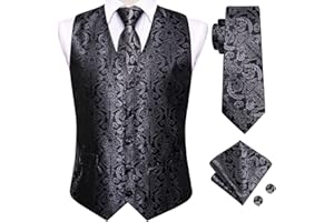 Dubulle Mens Suit Vest and Tie Set Paisley Floral Silk V-neck Waistcoats for Men with Necktie Wedding Tuxedo
