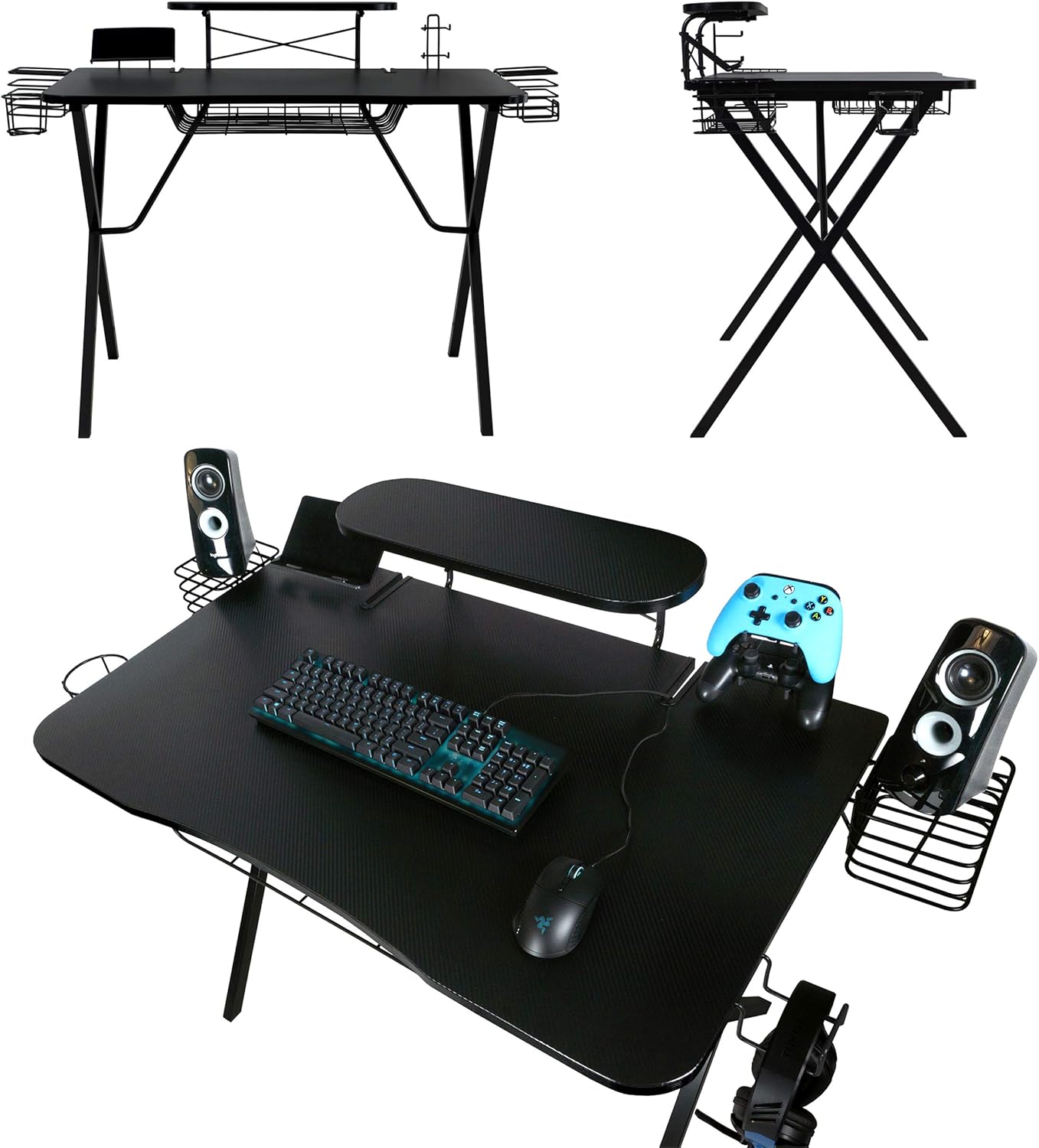 Atlantic Gaming Original Gaming-Desk Pro - Curved-Front, 10 Games, Controller, Headphone & Speaker Storage, 40.25x23.5 inch Curved Front Desktop, Enhanced Larger Design: Furniture & Decor