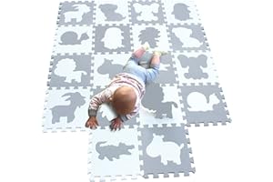 MQIAOHAM® 18 Pieces Puzzle Play Mats, Soft Baby Play Mat, Kids Interlocking Foam Floor Tiles, Toddlers Carpet Playmats Animal G301018-P058BH