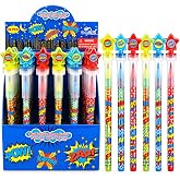 TINYMILLS 24 Pcs Superhero Rainbow Stackable Crayons with Stamper Toppers &ndash; 2 in 1 Multi-Point Crayons, Superhero Party Favors, Classroom Rewards, Goody Bag Stuffers, Prizes