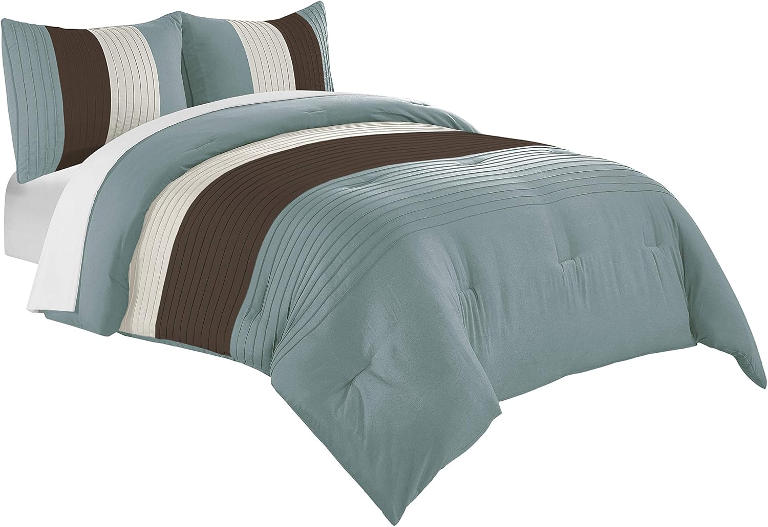 Chezmoi Collection Harper 3-Piece Luxury Striped Comforter Set (Queen, Blue/Brown/Beige)