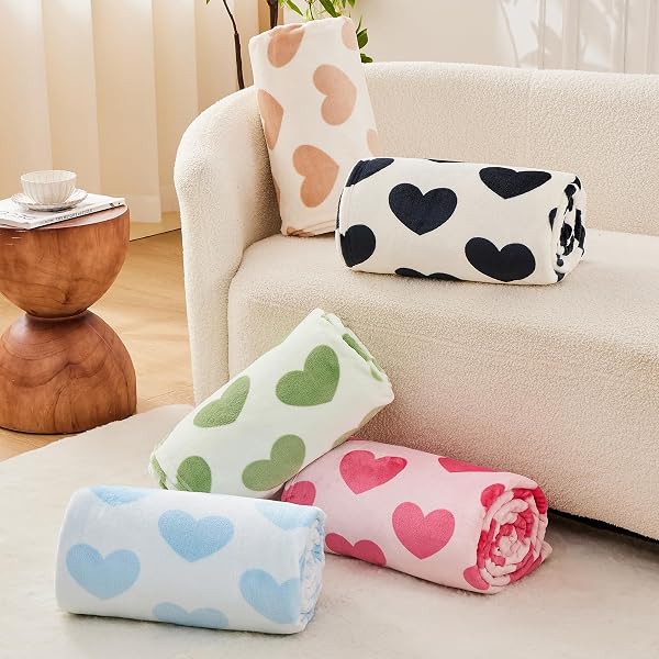 FY FIBER HOUSE HEART FLANNEL KING BLANKET SOFT COZY BLANKETS FOR LOVER GIFTS ALL SEASON USE, 90X108 INCHES, BLUE