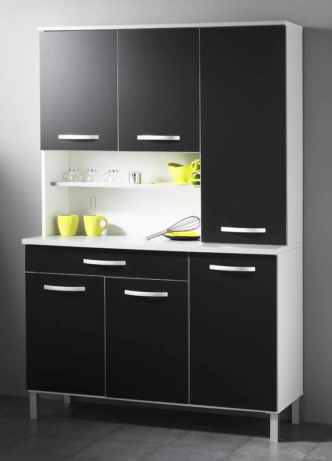 Küchenbuffet Kos, Buffetschrank, Küchenschrank in Schwarz