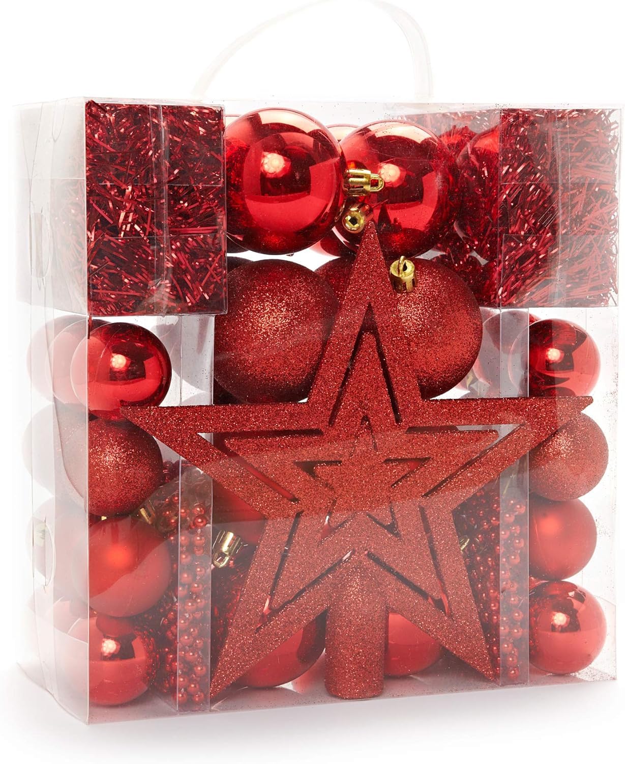 HEITMANN DECO Christmas Tree Decoration, Red, 45 Pieces, set including tree topper, balls, pearl chains and garlands - plastic