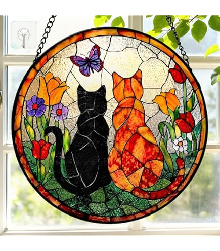 Amazon.com: Infinite Oasis Stained Glass Cats Wall Hanging, a