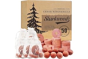 SHARKWOODS Cedar Blocks for Clothes Storage 50 Pack - 100% Natural Aromatic Cedar Rings and Balls for Closets & Drawers Freshener (30 Rings & 20 Balls)