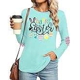 Easter Shirt for Women: Happy Easter Shirts Bunny Shirt Cute Rabbit Graphic T Shirts Casual Long Sleeve Tee Tops
